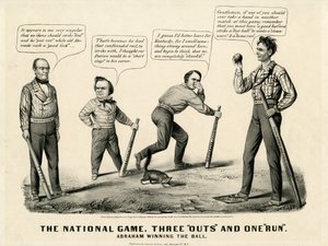 El juego nacional: Tres outs y una carrera, Abraham ganando la pelota, 1860 de N. and Ives, J.M. Currier